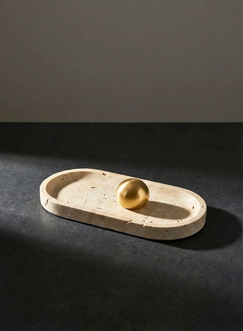 1Chase Oval Natural Travertine Oval Marble Tray Beige, Stone Vanity Tray for Jewelry, Perfume and Makeup, Decorative Coffee Table & Bathroom Organizer Tray  | Best Price UAE